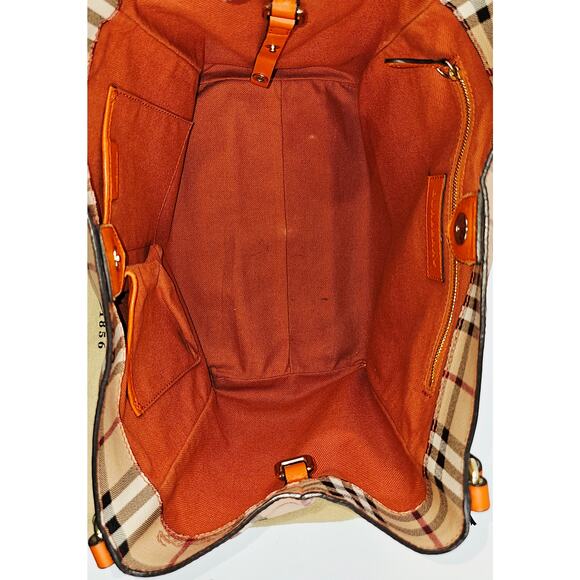 Burberry Orange Leather Haymarket Check Coated Canvas Canterbury Tote Bag - Picture 10 of 16